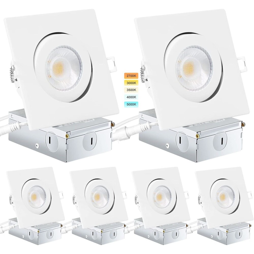 KnLnny Ware Square LED Recessed Canless Lights 6 Pack, White, 5 CCT, Dimmable 9W
